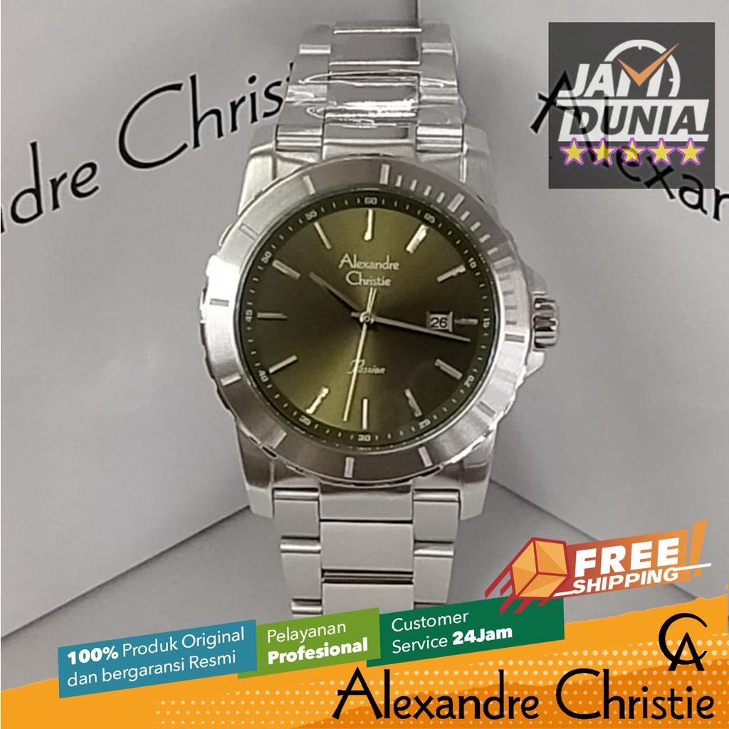 JAM TANGAN WANITA ALEXANDRE CHRISTIE ANALOG ORIGINAL SILVER GREEN 6141 AC 6141 AC6141 ACF6141 CT B08