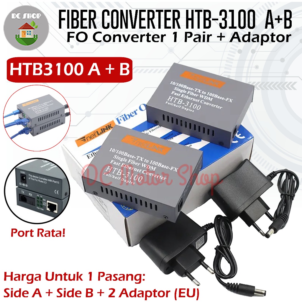 HTB3100 Media Converter Fiber Optic / FO Converter 1 Pair 100 Mbps Fiber Optik RJ45 HTB3100 HTB-3100