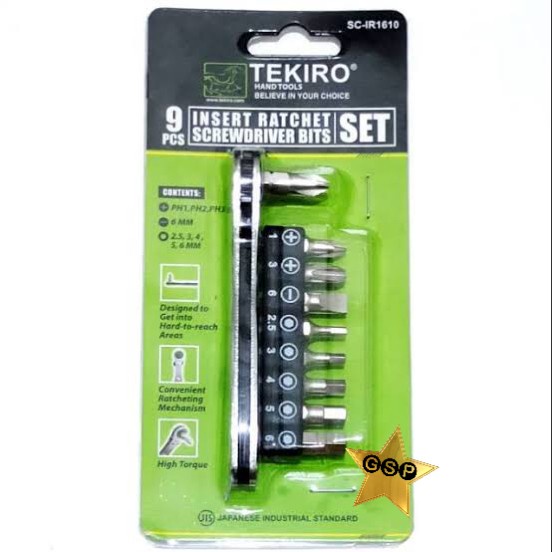 Mata Obeng Obeng + Kunci L Set 9Pcs Tekiro Insert Rachet Screwdrive