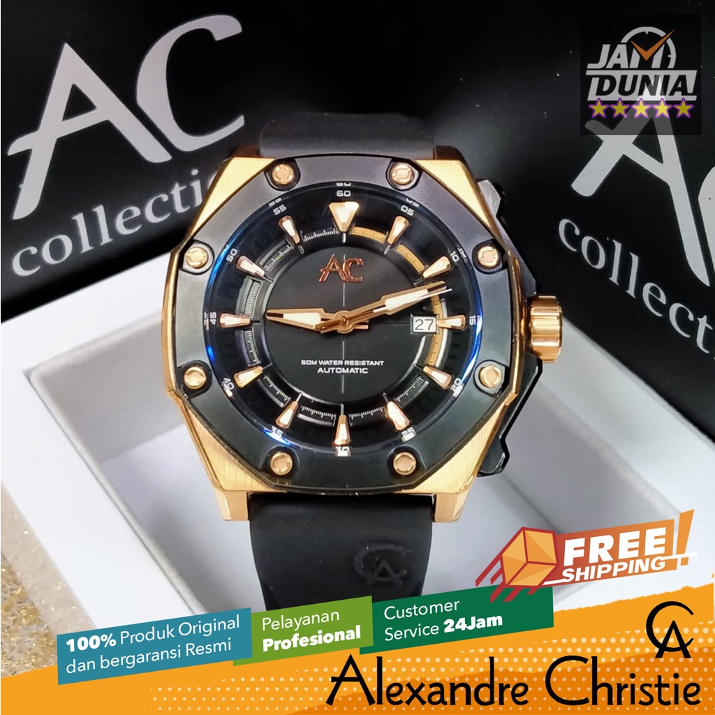 JAM TANGAN PRIA ALEXANDRE CHRISTIE AUTOMATIC ORIGINAL BLACK ROSE GOLD 9601 AC 9601 AC9601 ACF9601 CT