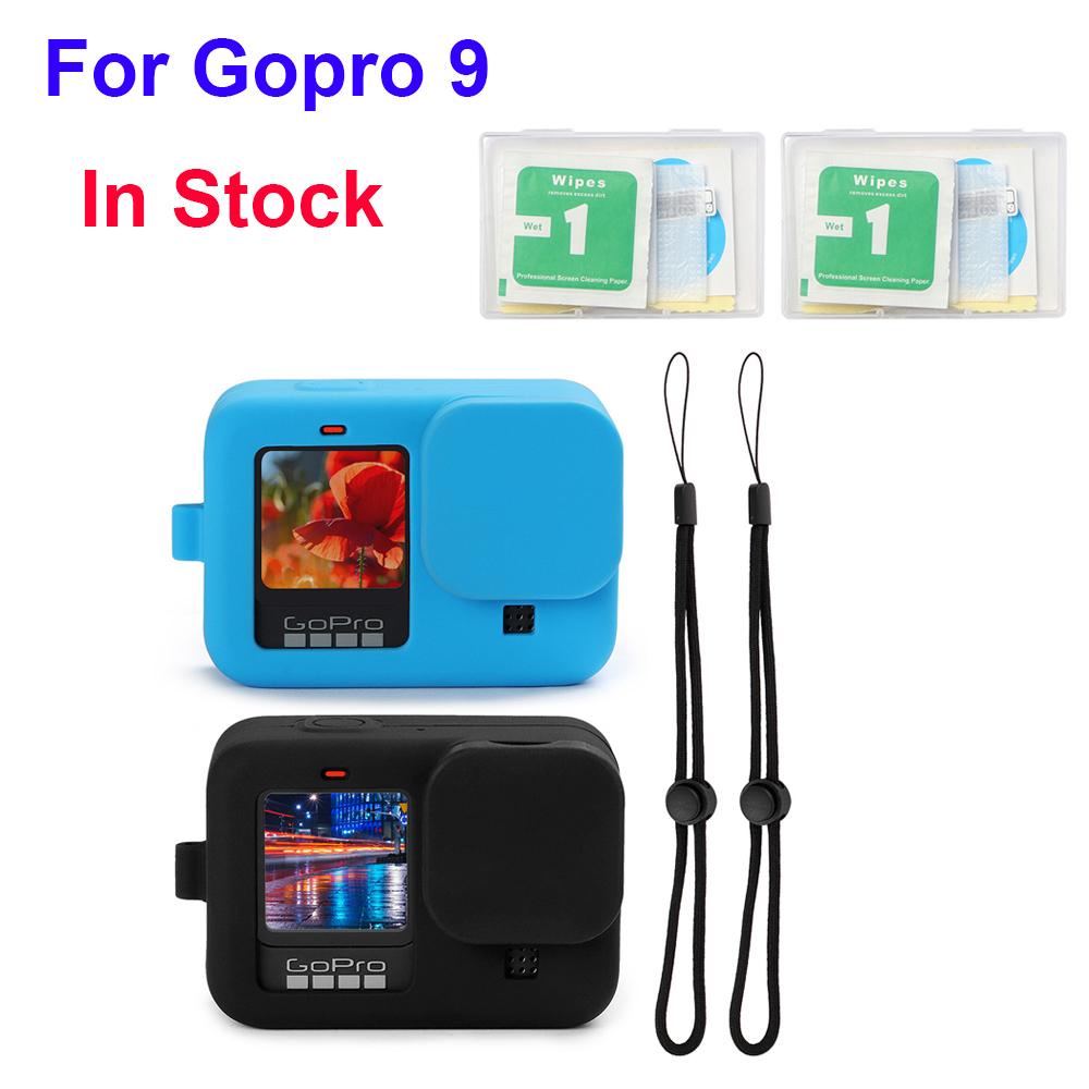 for Gopro 10 Silicone Cover Protective Case Sleeve+Tempered Glass Film with Lanyard for GoPro 9 Blac