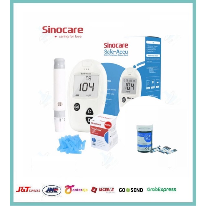 Safe-Accu Sinocare Alat Cek Gula Darah / Strip Gula Darah Sinocare / Paket Sinoheart Cek Gula Darah