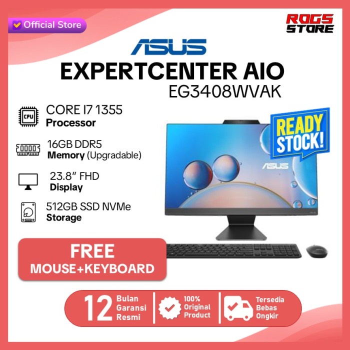 ASUS EXPERTCENTER AIO EG3408WVAK I7 1355 16GB 512GB W11 23.8FHD