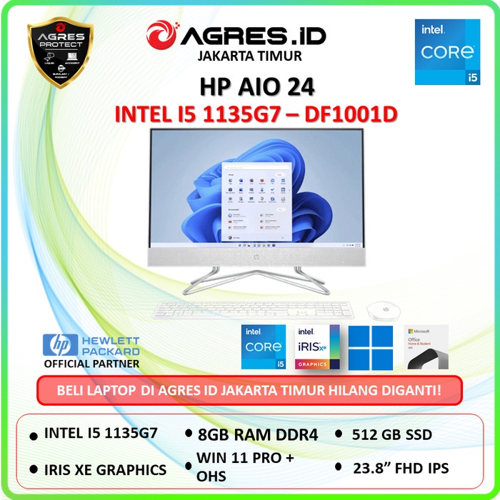 HP AIO 24 Intel I5 1135G7 8Gb 512Gb Win 11 Pro Office White - DF1001D