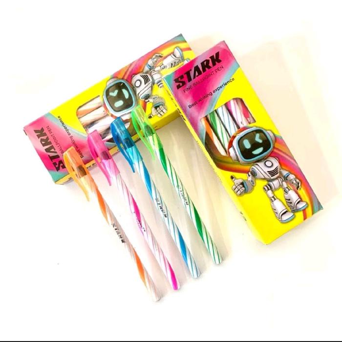 

12Psc Pulpen Hitam Stark Lebih Licin Lancar Rainbow Bolpoin Pen Pena Murah Meriah
