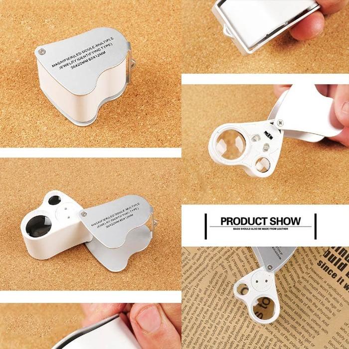 

pintar- 30X/60X Kaca Pembesar LED Cek Perhiasan 2 In 1 Loupe Mini Microscope