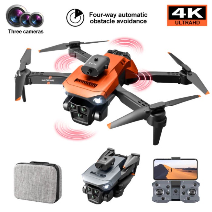 K6 Max Drone 3 Kamera depan 4K Anti Nabrak Optical Flow