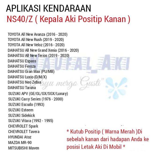 AKI MOBIL AVANZA/RUSH/ESPASS/TERIOS/XENIA/KATANA/CARRY GS HYBRID NS40 32 AMPERE