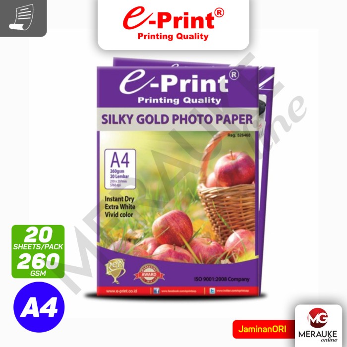 

pintar- Kertas Foto E-Print Silky Gold A4 260gsm 20s