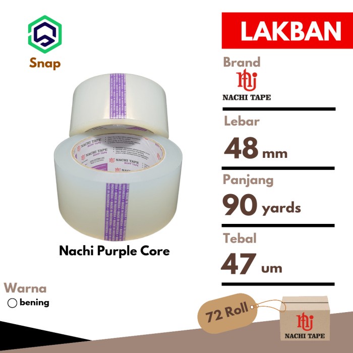 

pintar- Lakban Plakban Solasi Nachi Bening 1 Dus = 72 Roll 2 inch x 100 Yards