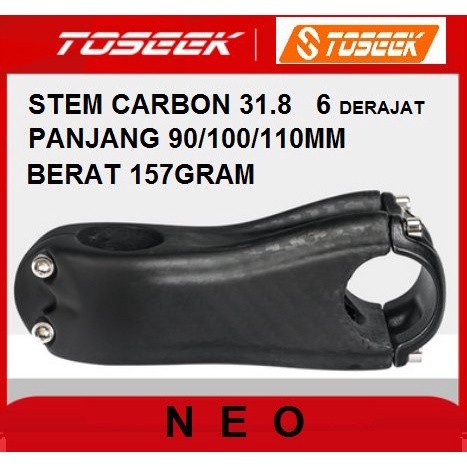Stem Carbon Toseek Neo Dropbar 31.8 Oversize 90 100 110 Mm Derajat 6 Handlebar Karbon Sepeda Balap
