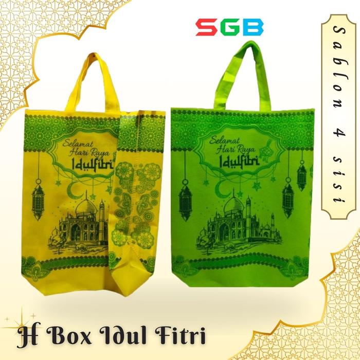 

party- 1 LUSIN (12PC) Tas Spunbond Lebaran (idul fitri) model BOX max uk 25x25 tinggi 26cm -