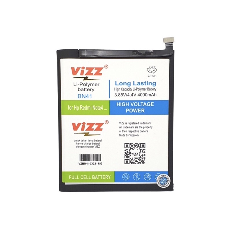 TerLengkapDong- Baterai ORIGINAL VIZZ XIAOMI BN41 Redmi Note 4 / BN43 Note 4X Batre Double Power