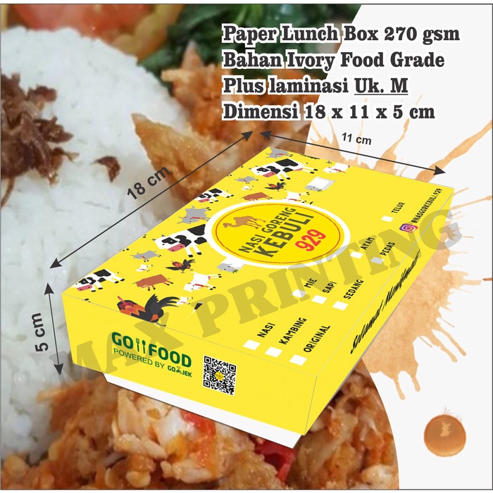 PREMIUM Paper Lunch Box 270 gsm Uk. M + Cetak Custom Full Colour (Separasi)