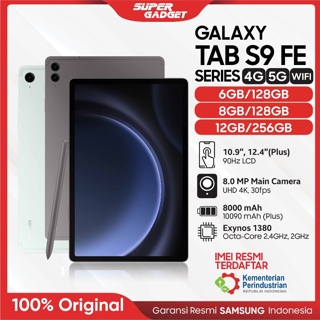 TerLengkapDong- Samsung Galaxy Tablet Tab S9 Fe Fe+ Plus 5G Wifi RAM 6GB 8GB 12GB 128GB 256GB S9Fe