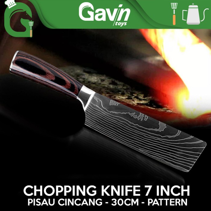 PREMIUM Pisau Golok Daging Chopping Cleaver Knife Chef 30cm Damascus Pattern