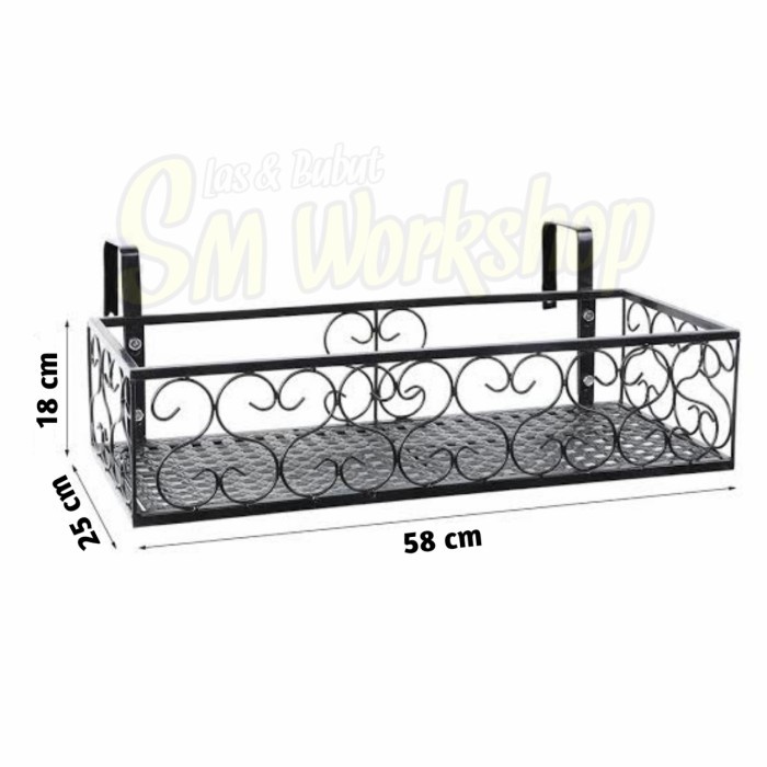PREMIUM gantungan pot besi balkon - rak gantung panjang - model tempa