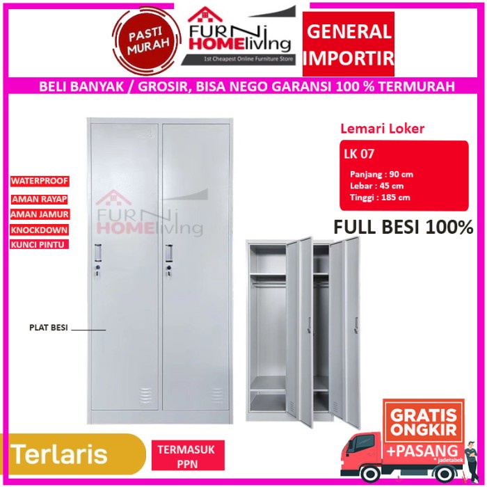 PREMIUM Lemari Loker Besi 2 Pintu dengan Gantungan Baju LK07