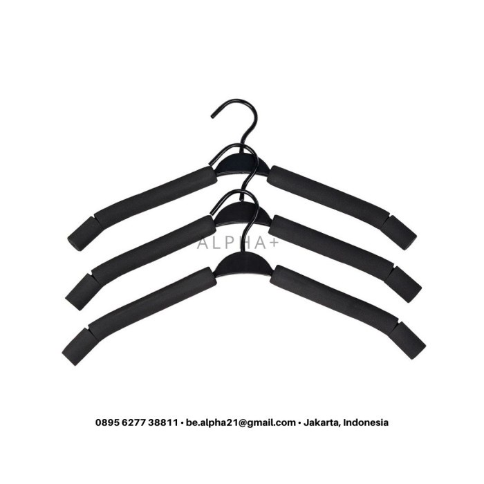PREMIUM Hanger Gantungan Baju Kawat Busa Hitam Import Fleksibel Adjusted 10pcs