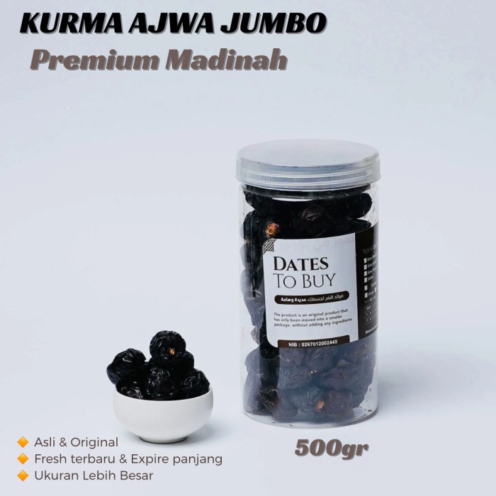 

Lezat- KURMA AJWA JUMBO 500gr Repack Aliyah Organik Grade Super Nabi Premium