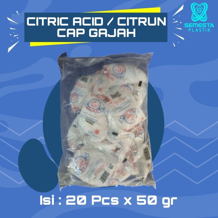 

Lezat- Citric Acid / Citrun / Asam Citrun / Sitrun Cap Gajah Isi 20 Pcs