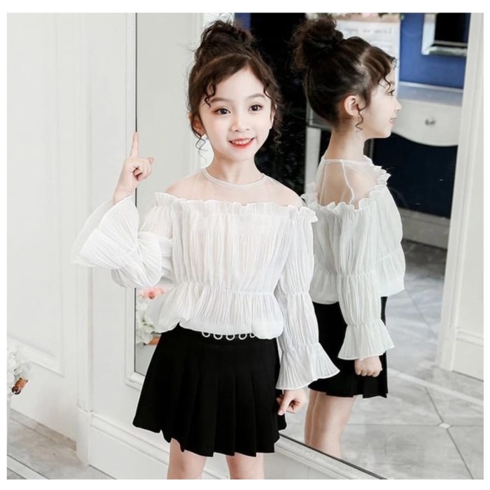 Blouse anak perempuan usia 7 8 9 10 Tahun / Baju shirt atasan polos sabrina import