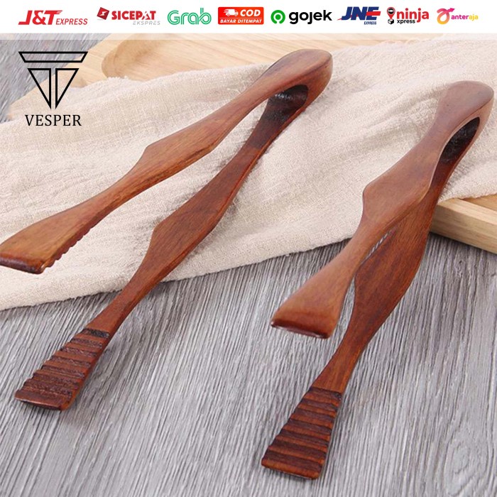 GASS. WOODEN FOOD TONG CLIP / CAPITAN MAKANAN KAYU BBQ KUE ROTI DAGING SAYUR