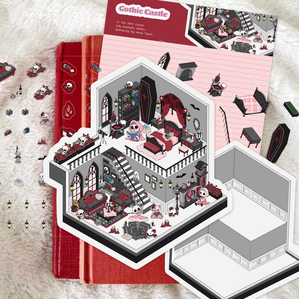 1Set Gothic Castle Miniature Stickers Diy Arts Crafts Album Stationery Stickers Human Skeleton