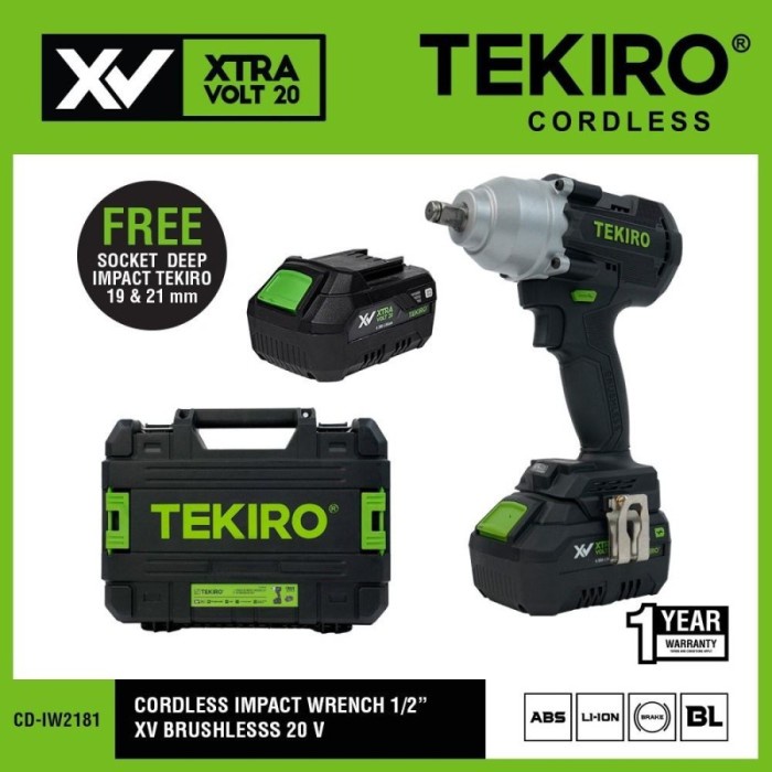 TEKIRO Cordless Impact Wrench 1/2" XV Brushless 20 V Tekiro