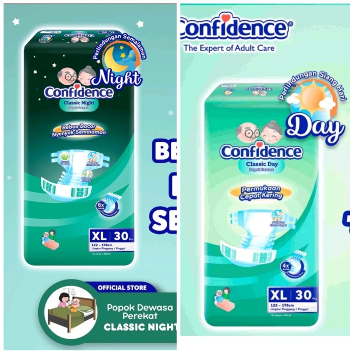 Confidence Popok Dewasa XL30 Classic / Night Day Pempers Perekat XL 30