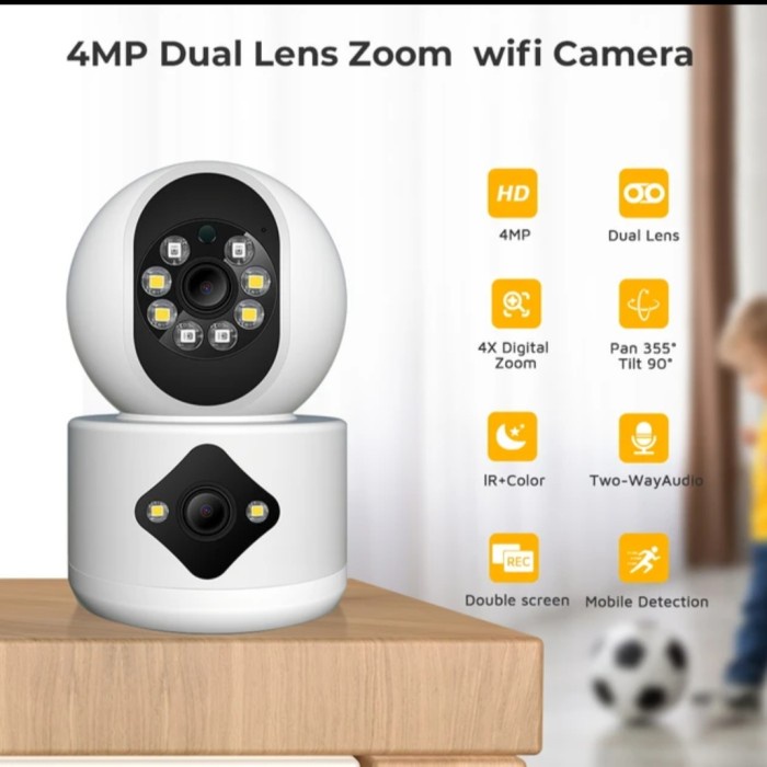 Cctv indoor 4mp kamera 360 dual lens cctv wifi jarak jauh lewat hp