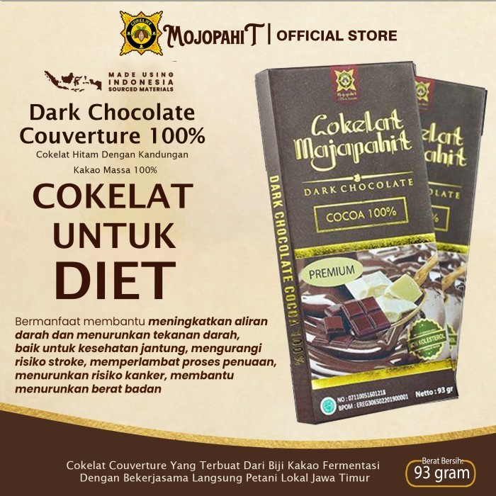 

(TopSeller) Cokelat Majapahit Bar 93gr Dark Chocolate Couverture 100%