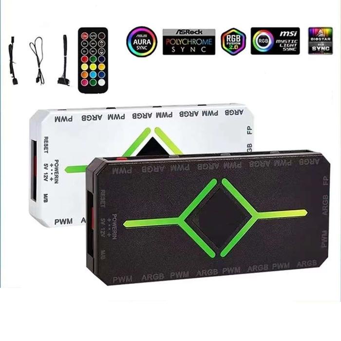 12Port Argb Fan Hub Controller Pc Fan Rgb Fan Pwm Argb 3Pin Remote Control Kipas Casing Pc