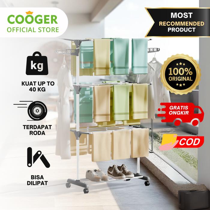 [COD] COOGER Rak Jemuran Aluminium untuk Handuk Baju 4 Susun Besi Pakaian Pipa Jemuran Besi Pakaian