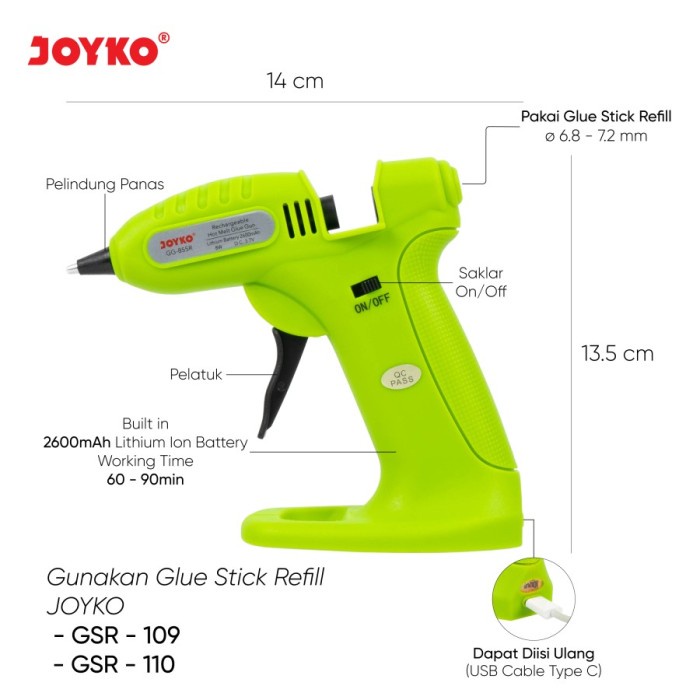 

Glue Gun Rechargeable Hot Melt / Lem Tembak Tanpa Kabel Joyko GG-855R
