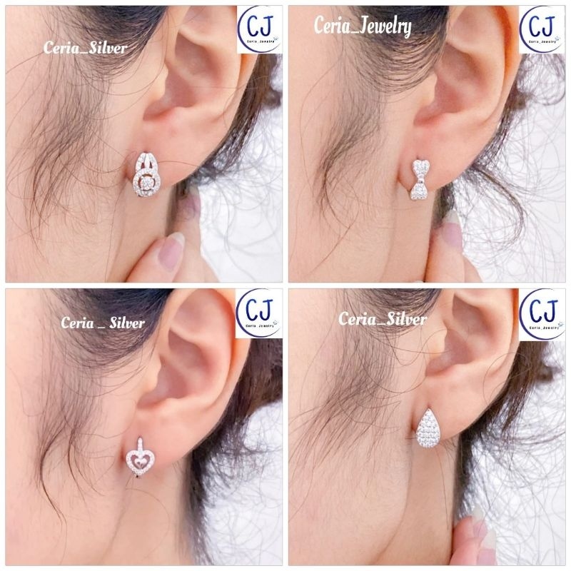 Anting Perak Asli Silver Wanita Dewasa 925 Lapis Emas Putih Asli Model Mickey Mouse Permata - Anting