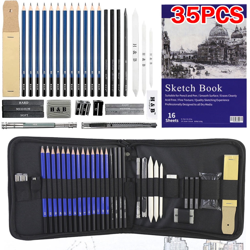 

33/35PCS/Set Sketch Pencil Pisau Penghapus dan Pensil Gambar untuk Keperluan Sekolah Pencil Drawing