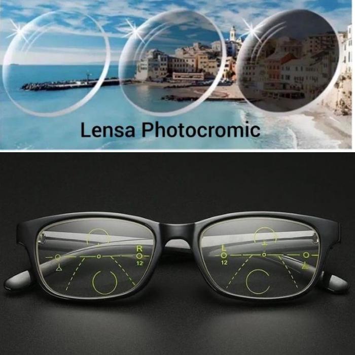 READY STOK KACAMATA BACA PROGRESIF PHOTOCROMIC / KACA MATA PLUS 2 FUNGSI BISA BACA DAN BISA JALAN
