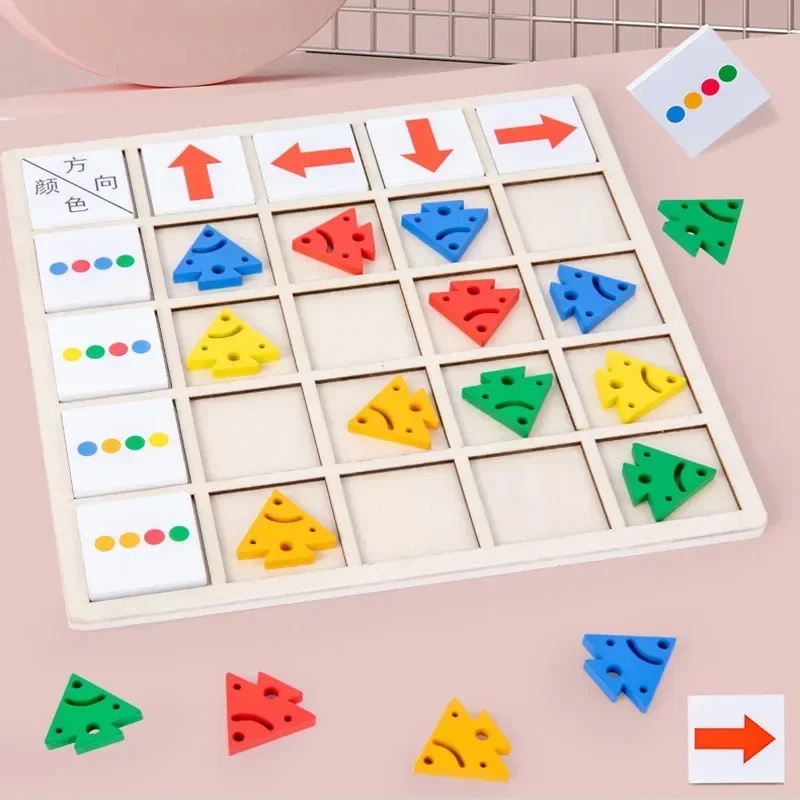 Kids Montessori Direction Color Battle Game Wooden Educational Table Games Toys For Children Baby