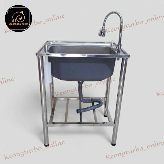 kitchen sink portable rak waafel table meja bak tempat cuci piring single bowl 60x45x80cm ainless