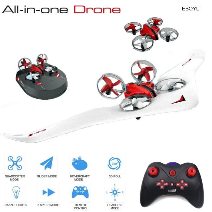 EBOYU L6082 RC Drone 3 in 1 RC Glider Airplane/ Drone/ Hovercraft