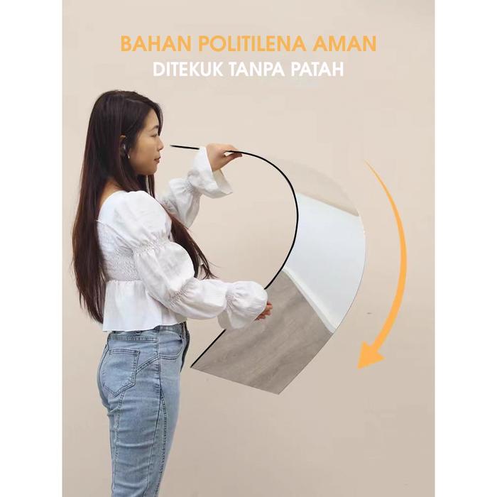 SJT - Sticker dinding Cermin 3D Oval kotak / Stiker Kaca Akrilik Lengkap Dengan Perekat Kamar Mandi