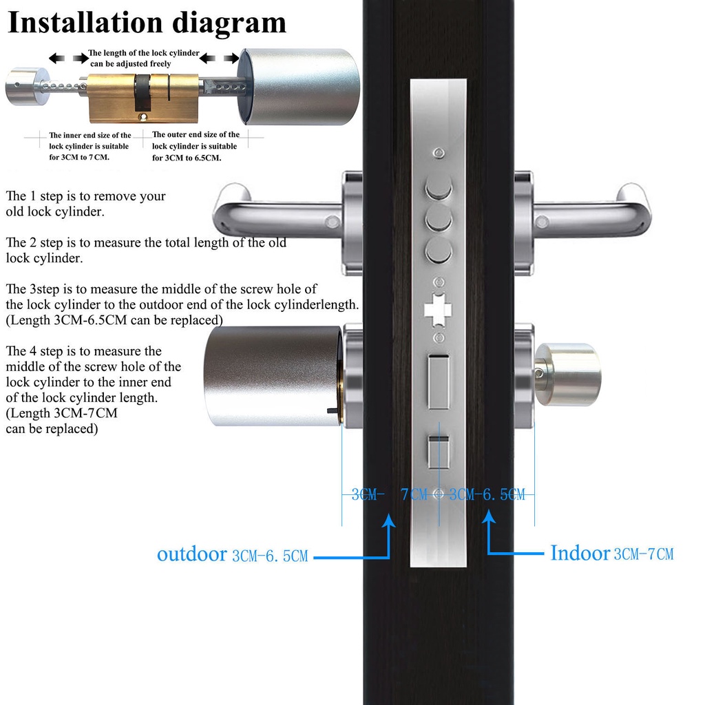 Variable Size Smart Door Lock Outdoor Door Lock Electronic Lock Tuya App Cylinder Door Password Lock