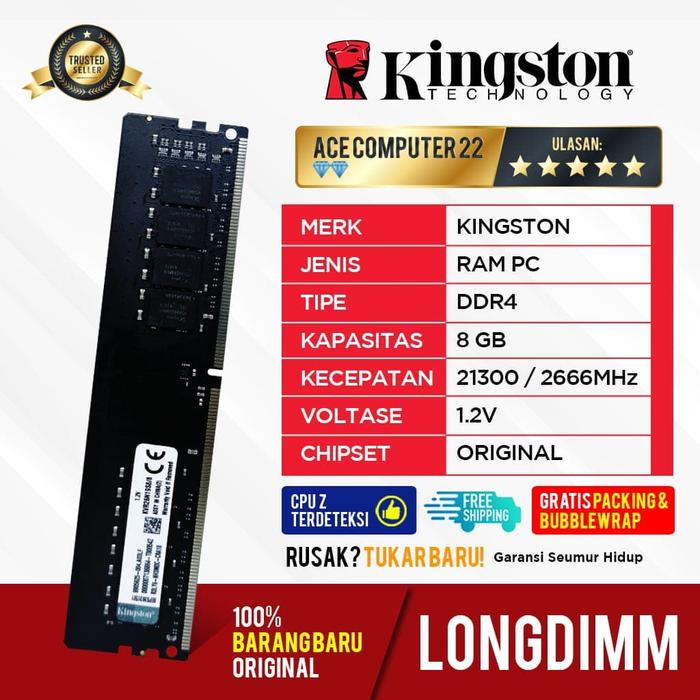 RAM KINGSTON LONGDIMM DDR4 8GB PC 21300 / 2666MHZ TERLARIS