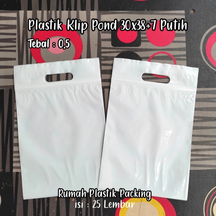 ada- plastik ziplock klip plong 30x38+7 Putih Plastik Baju Sepatu isi 25