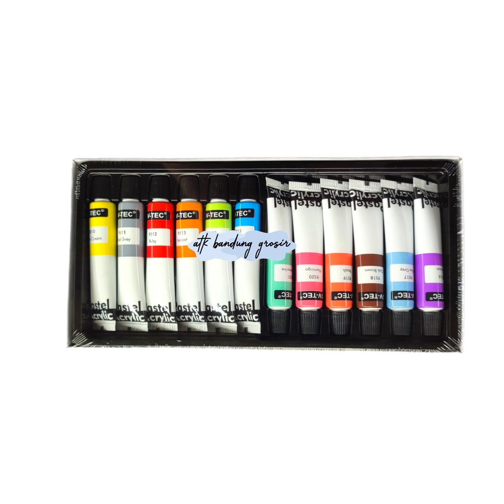 

IK! V-Tec Acrylic 12 Colours Pastel 6 ML / VTec Cat Acrylic Warna Pastel 12 Warna 6 ML Set