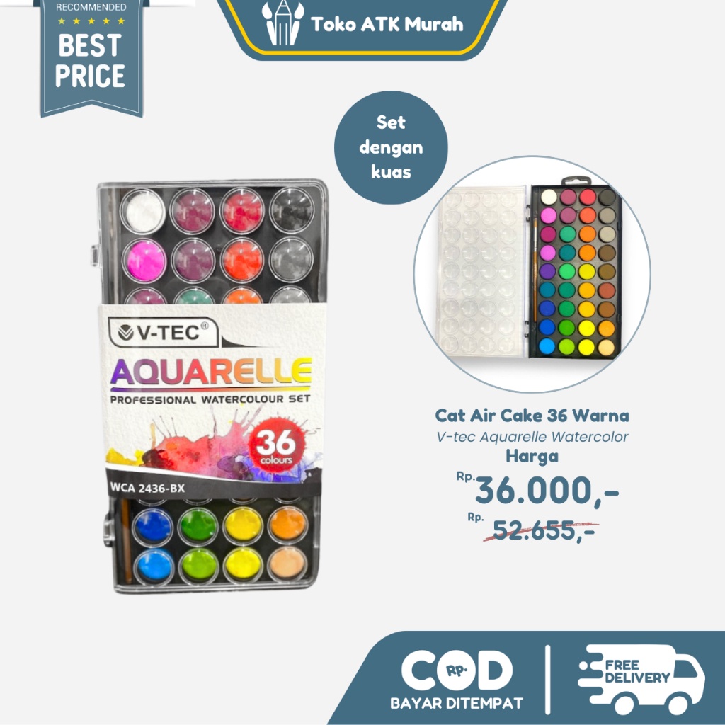 

IK! V-Tec Aquarelle 36 Warna - Cat Air Padat - Watercolour Cake