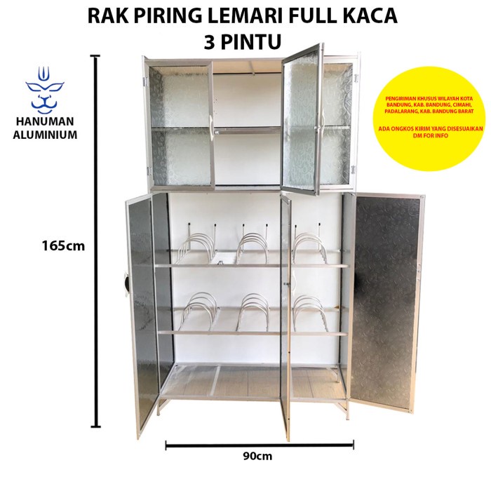 silahkan- Rak Piring Lemari 3 Pintu Full Kaca HANUMAN ALUMINIUM