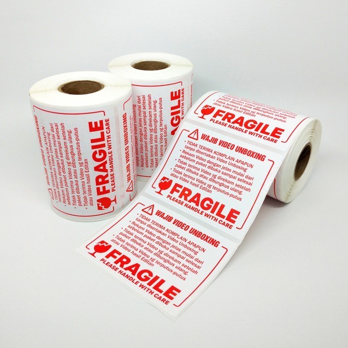 

New Stiker Label Fragile Video Unboxing Sticker 6 x 8 cm (1 roll/ 300 pcs)