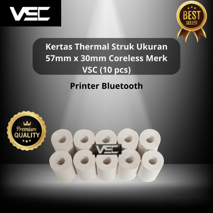 

New Kertas Termal 57 X 30 Coreless MERK VSC -Printer Bluetooth (10PCS)